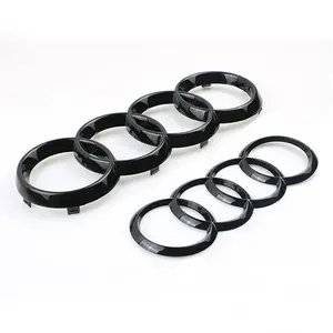 ABS Chrome Black 4-Ring Logo Car Emblems, 192x66mm/202x70mm/273x95mm Front Hood/Bonnet/Rear Trunk Badges for Audi A1 A3 A4 A5 A6 A6L A7 Q2 Q3 Q5 Q7 Q8 TT