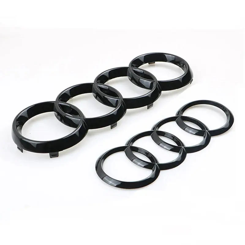 ABS Chrome Black 4-Ring Logo Car Emblems, 192x66mm/202x70mm/273x95mm Front Hood/Bonnet/Rear Trunk Badges for Audi A1 A3 A4 A5 A6 A6L A7 Q2 Q3 Q5 Q7 Q8 TT