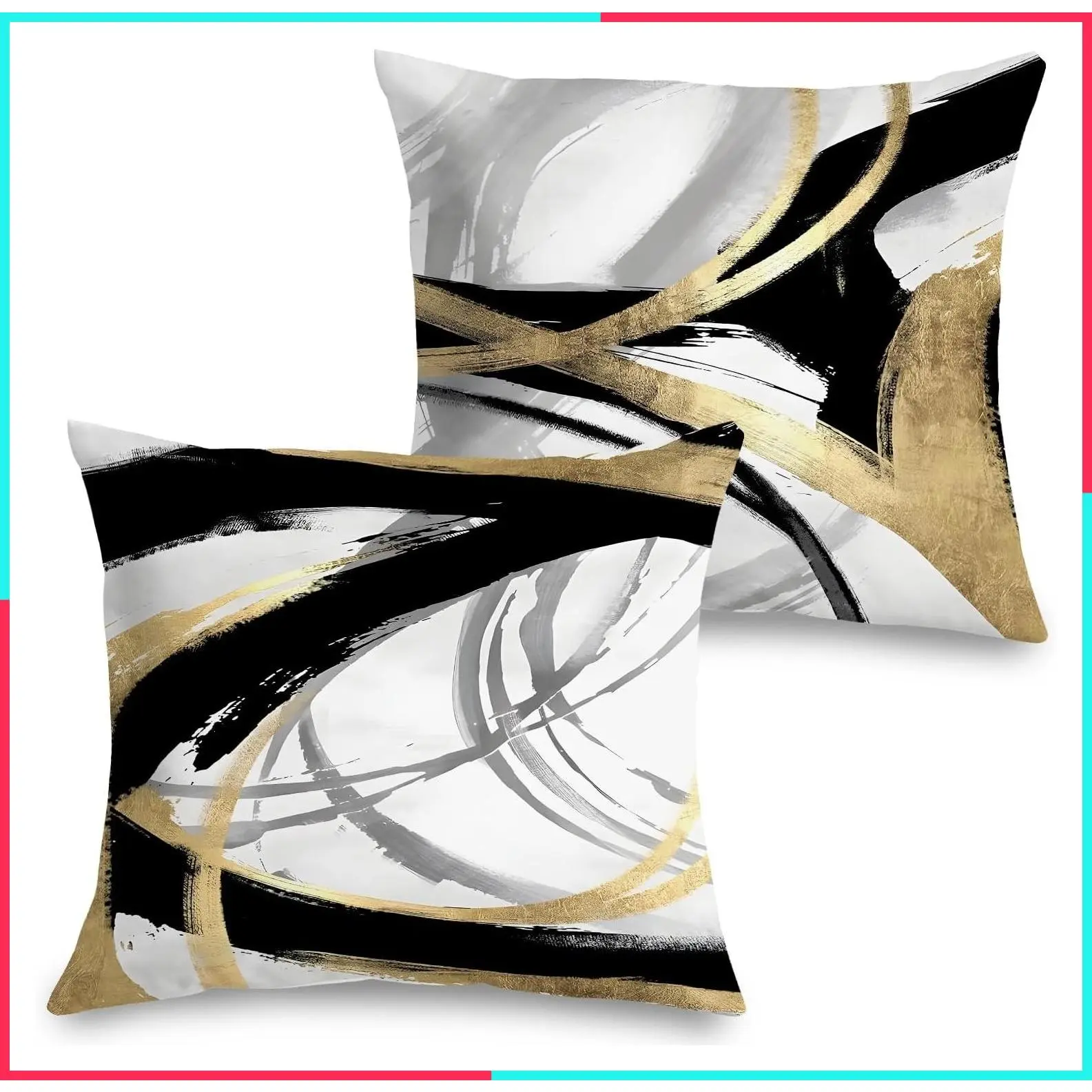 Black White and Gold Pillow Covers 18x18 Set of 2, Abstract Modern Boho Decorative Throw Pillow Covers for Couch Living Room Bedroom