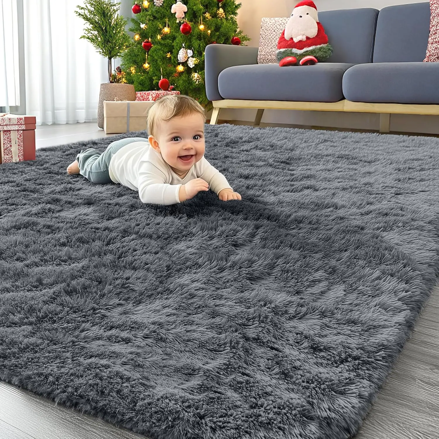 Area Rugs for Living Room Bedroom, Machine Washable 4x5.9 ft Soft Shaggy Bedside Rug, Indoor Carpet for Kids Girls and Boys, Dorms, Nursery Rooms, Home Decor, Grey