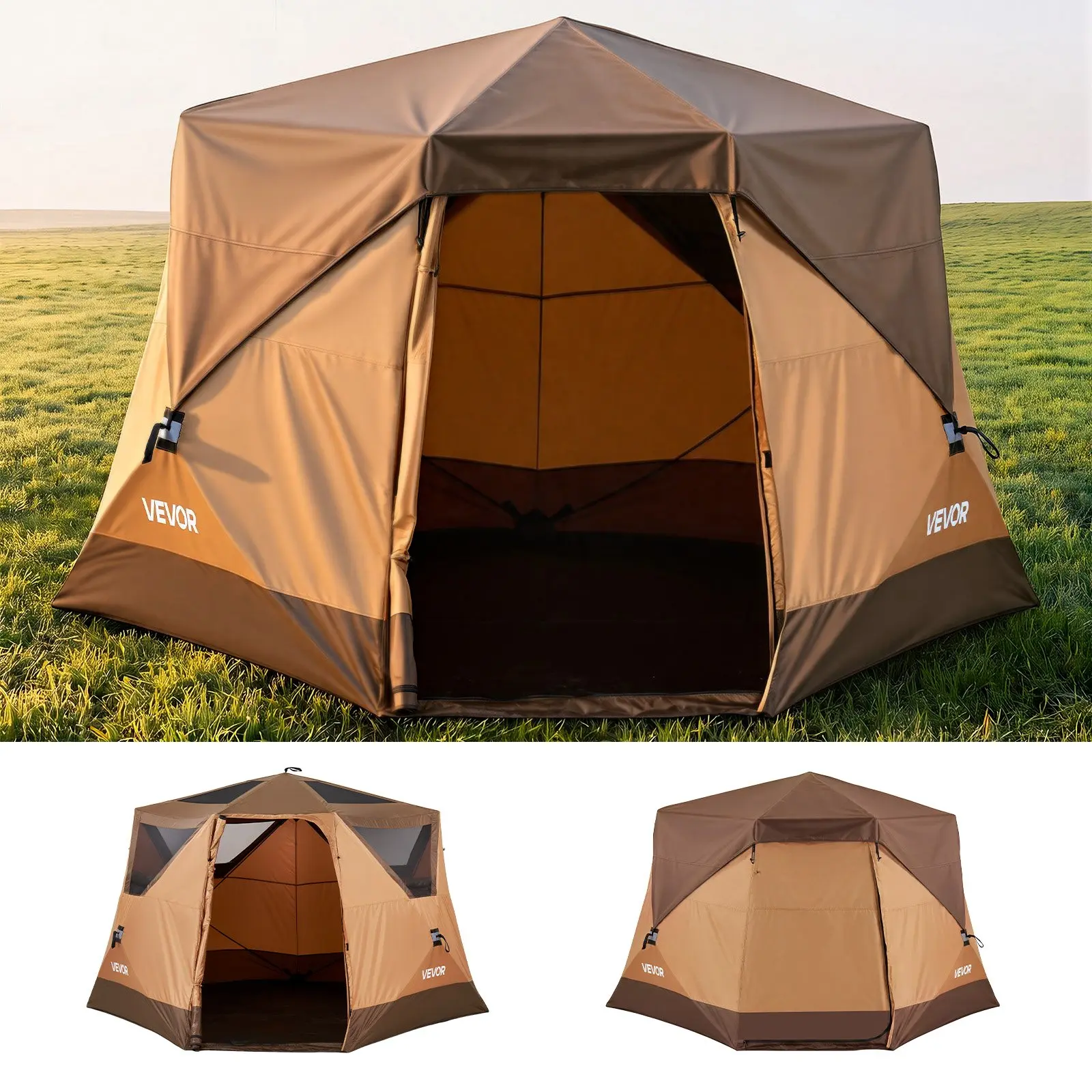 VEVOR Camping Tent, 6 Person Pop Up Instant Cabin Tent with Rainfly Large Mesh Windows, 60 Seconds Easy Setup, Portable Waterproof Cabin Hub Tents with Carry Bag for Family Outdoor Camping Hiking
