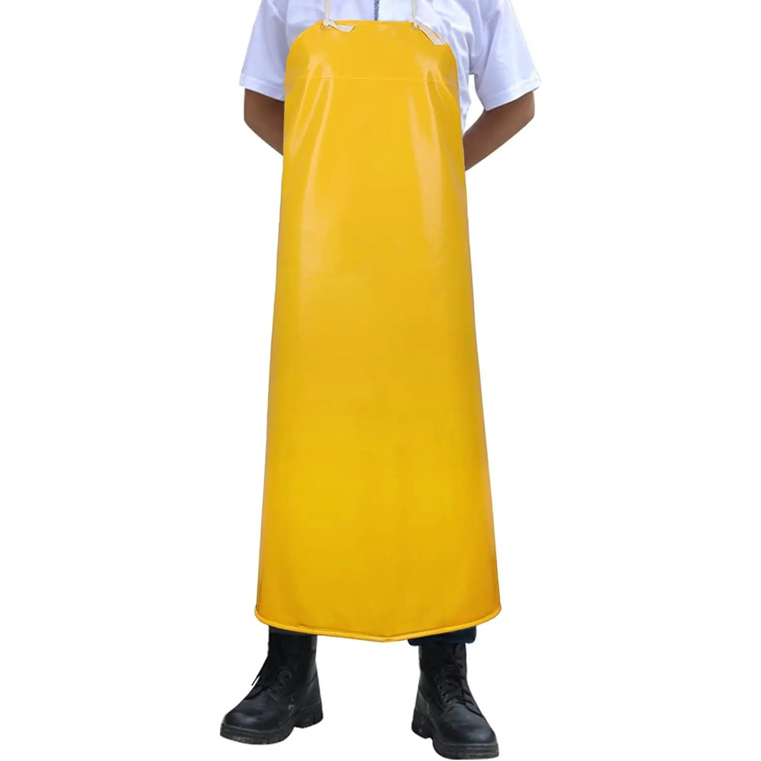 Plus Size Adjustable Drawstring Waterproof Vinyl Apron - 43in Lightweight Anti-Corrosion Chemical Resistant Industrial Utility Work Safety Wear for Lab & Dishwash, Wipe Tasks (Yellow Elastic PVC)