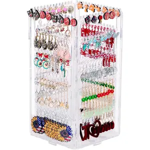 360 Rotating Earring Holder Organizer Stand,5 Tiers Acrylic Jewelry Organizers and Storage,212 Holes and 212 Grooves for Earrings Necklaces Chains Bracelets