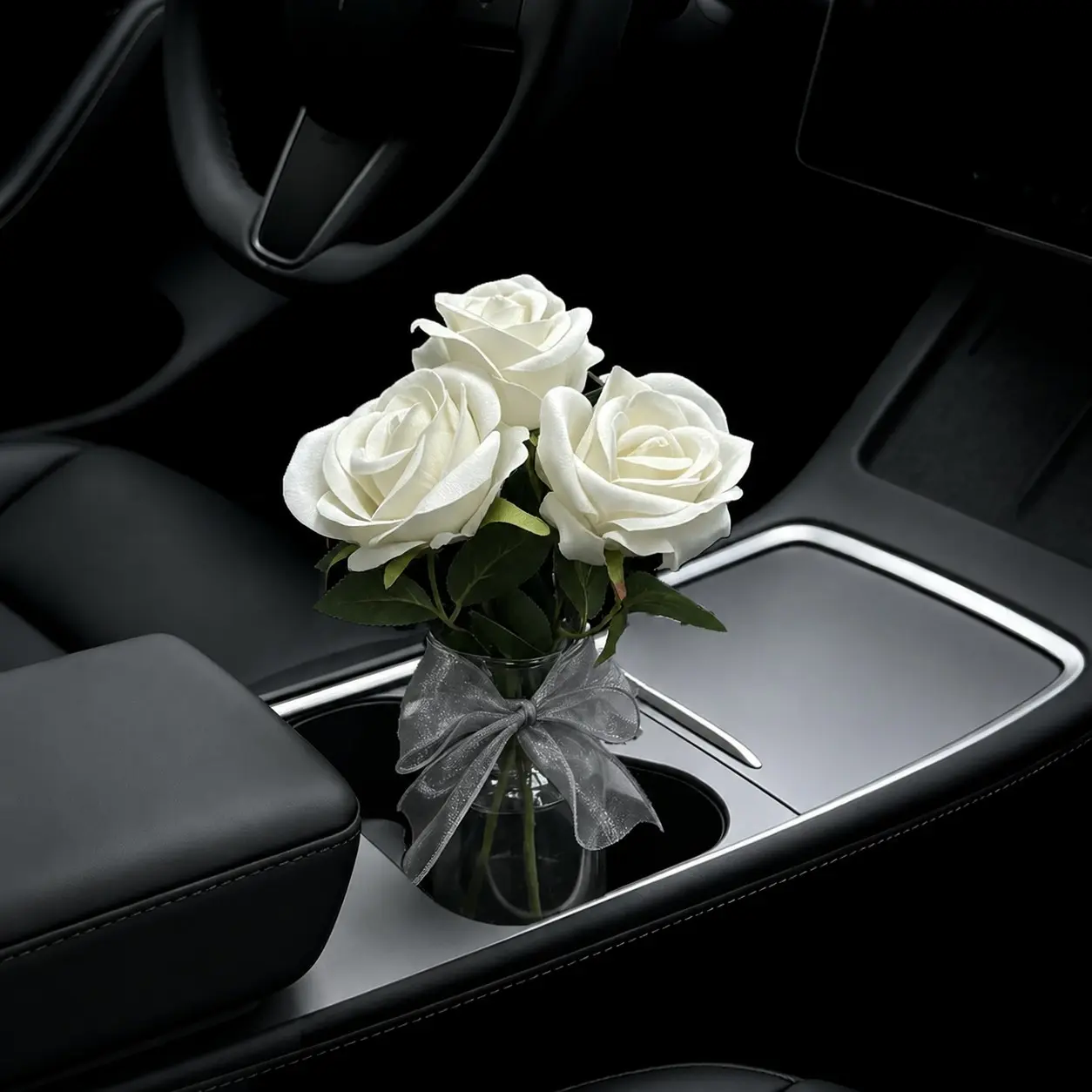 Car Simulation Rose Bouquet Decor, Center Console Armrest Cup Holder, High-End Vase Decoration, Automotive Interior Flower Accessory, Car Interior Accessories