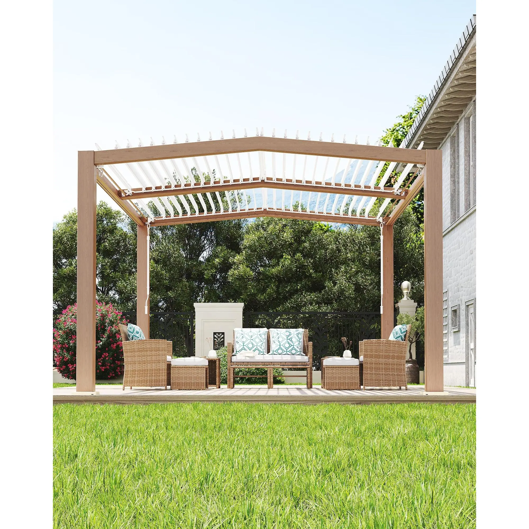 Premium 11x13 ft Outdoor Louvered Pergola with Adjustable Aluminum Roof and Integrated Drainage System Hardtop Gazebo for Patio Deck Garden