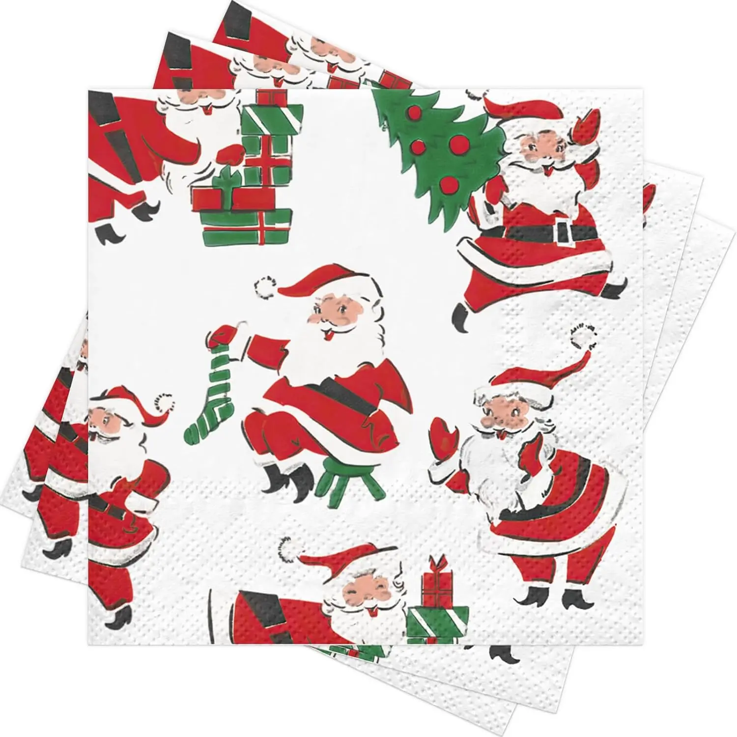 25 count Funny Christmas Santa  Napkins, 3 Ply  Red Santa Claus and  Design Disposable Napkin Paper for Holiday Party Table Decor, 5 x 5 Inch