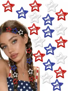 30pcs Independence Day Star Hair Clips, 10pcs Each Red White Blue Patriotic Hollow Star Hair Clips For Women, Y2K Glossy Non-Slip Strong Hold Damage-Free Hair Accessories, Suitable For Independence Day Anniversary Parade BBQ Party Daily Wear, Cute America