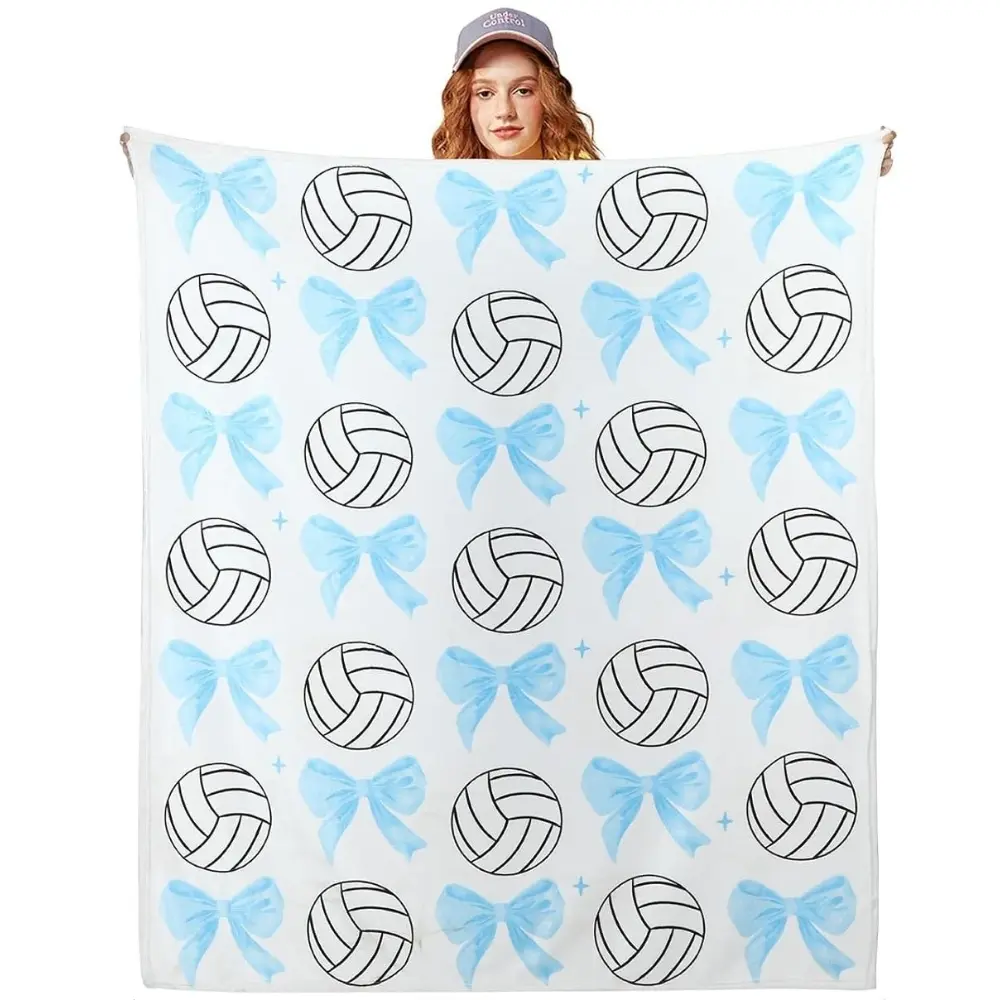 1PC Volleyball blanket, soft blue with a bow, a perfect volleyball gift, athletic gift for women, suitable for women's volleyball players and coaches, and also a unique present for sports enthusiasts.