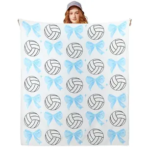 1PC Volleyball blanket, soft blue with a bow, a perfect volleyball gift, suitable for women's volleyball players and coaches, and also a unique present for sports enthusiasts.