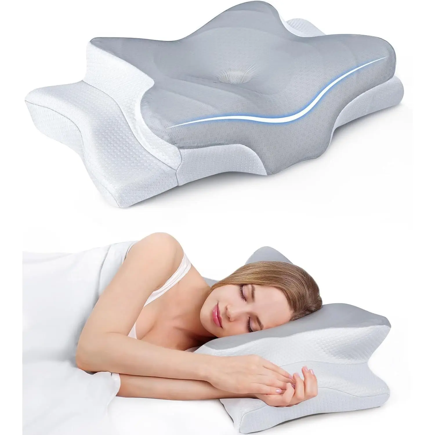 Pain Relief Cooling Pillow for Neck Support, Adjustable Cervical Pillow Cozy Sleeping, Odorless Ergonomic Contour Memory Foam Pillows, Orthopedic Bed Pillow for Side Back Stomach Sleeper