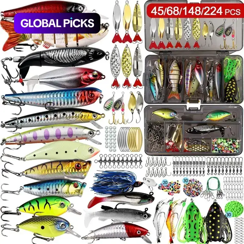 Multi-Style Hard Bait Lure Set, Artificial Fishing Lures Kit with Multi-Section Fish, Minnow, Crankbait, Pencil, Popper, Frog and Topwater Crank Baits, Fishing Tackle, Fishing Equipment, Fishing Stuff #GLOBAL PICKS