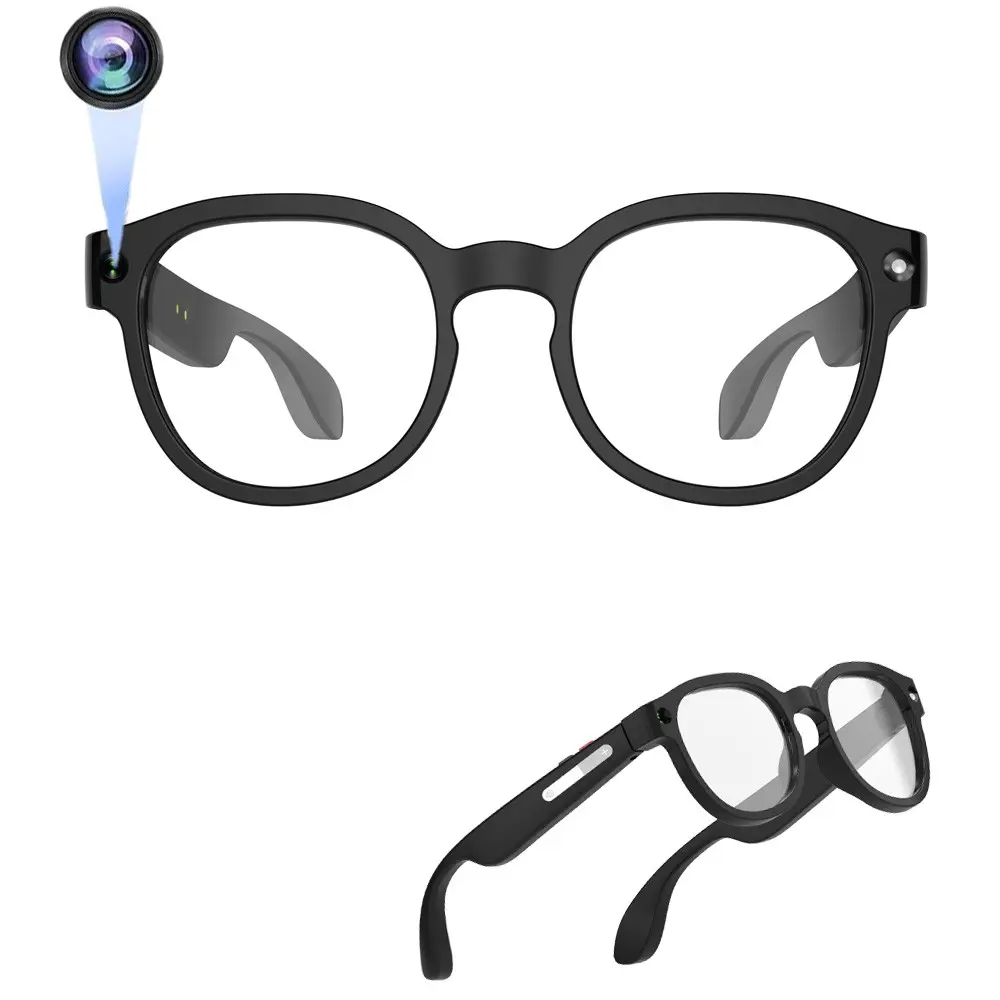 Smart Glasses with Camera, Sunglasses with cameras, 2MP Camera Anti-Shake, 1080P Video Recording, AI Glasses with 3 Lens Total(Sunglasses +Anti-Blue Lens), 270Mah Battery, AI Object Recognition, Bluetooth Call, Music Control, Smart Glasses