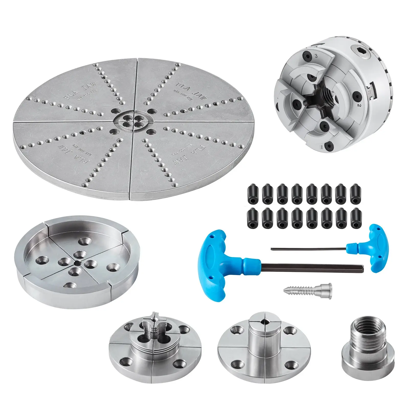 【DealsForYouDays】VEVOR KP965 Lathe Chuck, 4-Jaw 3.75" Diameter, Metal Lathe Chuck Turning Machine Accessories with 5 Sets of Jaws, Self-centering Tool, for Precision Machining, Grinding Machines, Milling Machines