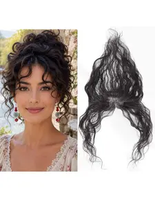 Elegant Curly Bang Hairline Wig Piece, Real Human Hair Frontal Lace, Natural Look, Breathable, Comfortable, Daily Wear