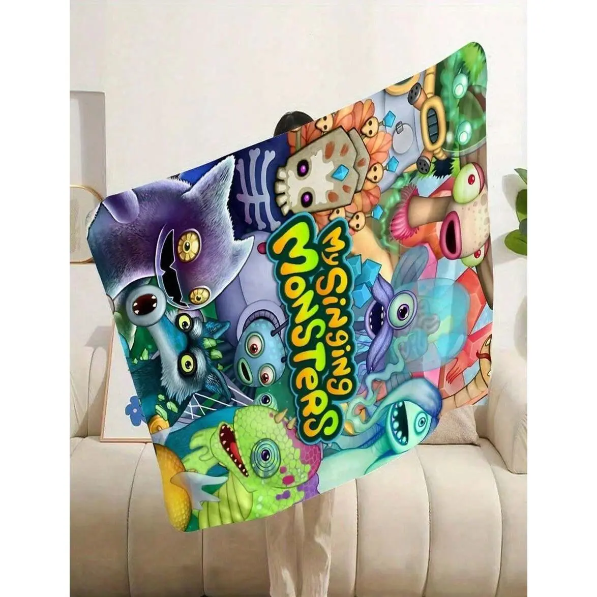 My Singing Monsters Retro Theme Cartoon Monsters Digital Print Anti-Pill Fleece Blanket - All-Season Soft Comfortable Throw for Home & Travel, Ideal for Sofa, Bedroom Use or Gift