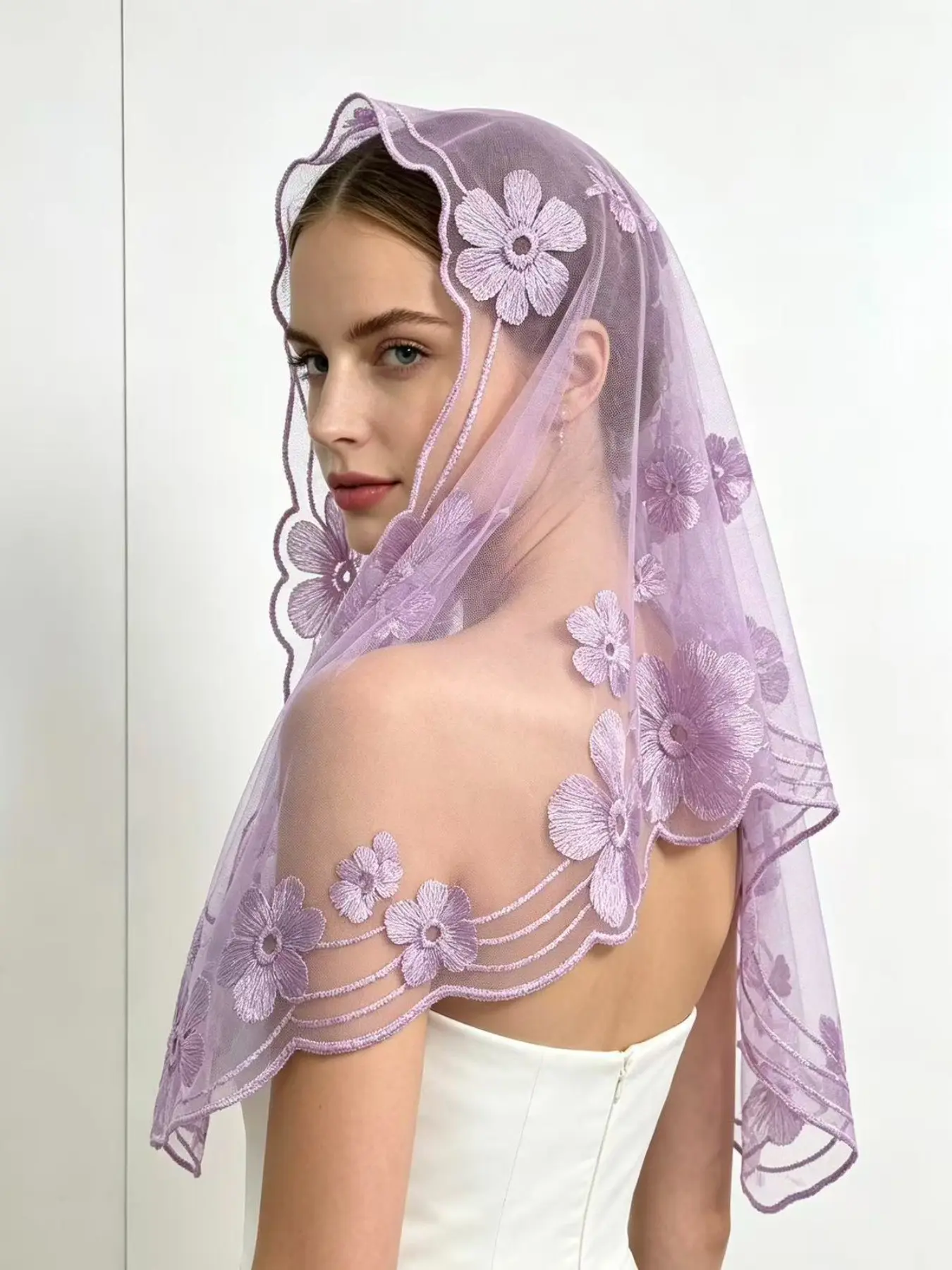 Embroidered Sunflower Lace Triangle Floral Print Scarf, Elegant Floral Design, Perfect for Fashion Accessories, Soft and Stylish Fabric