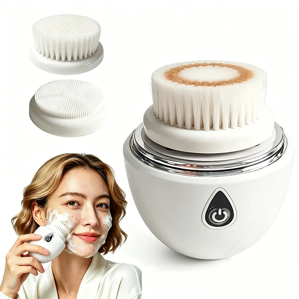 Facial Cleansing Brush, Rechargeable Skin Massager, 3 Speed Settings, 3 Interchangeable Brush Heads, Portable Deep Facial Cleansing Tool, Ideal Gift for Men and Women