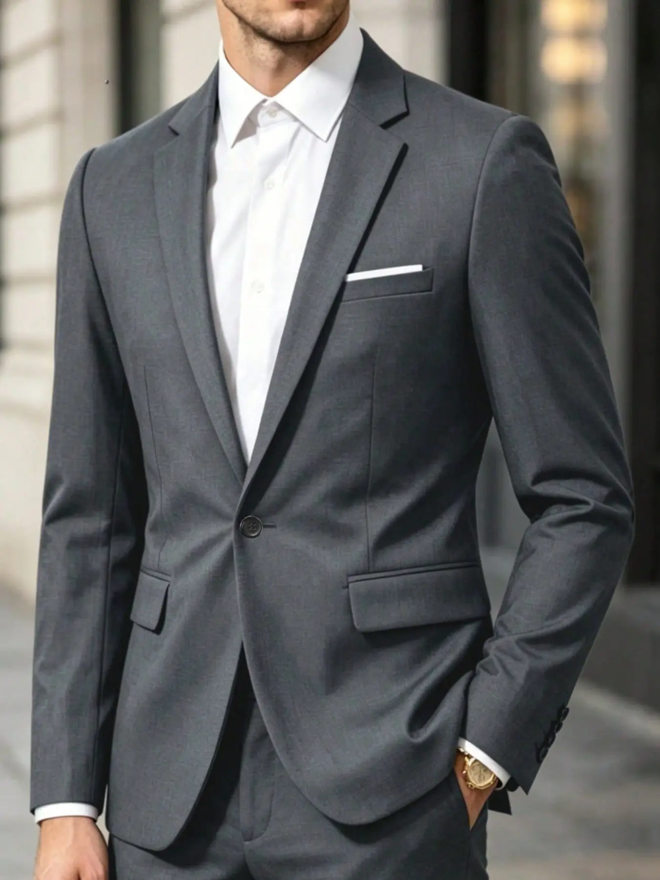Men's Business Casual Solid Color Suit Jacket, Slim Fit Commuter Office Formal Wear, Simple Versatile Outerwear for Professional Settings