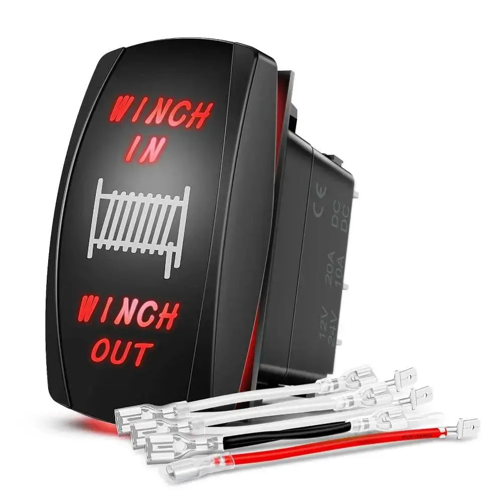 Nilight 7-Pin Laser Etching Winch Rocker Switch with Red LED Illumination, ABS+PC Plastic, Winch Control, Auxiliary Lamps & Jumper Wires Accessory for Cars, Boats