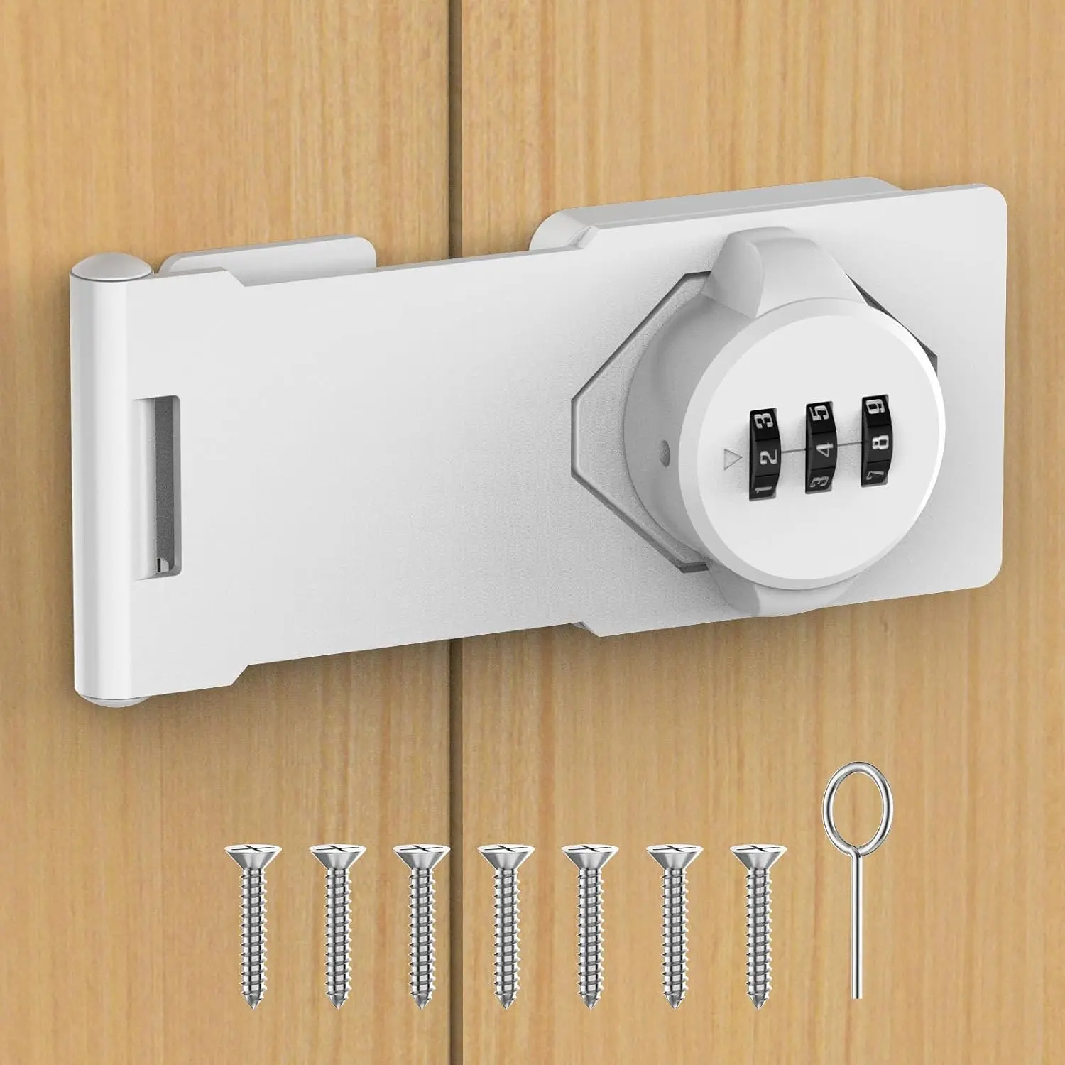 White Mechanical Password Rotary Hasp Lock - Synthetic Combo Code Password Lock for Cabinets/Doors, Small Barn Doors, Outdoor Gates (Inches-Compatible Hardware Padlock)