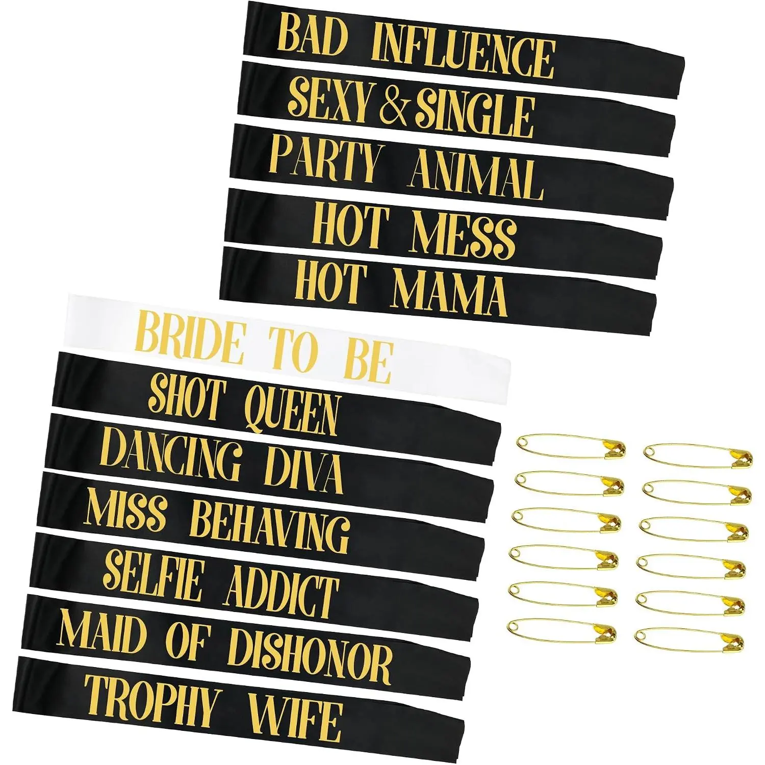 Snsowed 12 Pack- Bachelorette Party Bride To Be Sash-  Bride Bridesmaid Sashes for Bachelorette Party (Black, Rose  Letters)