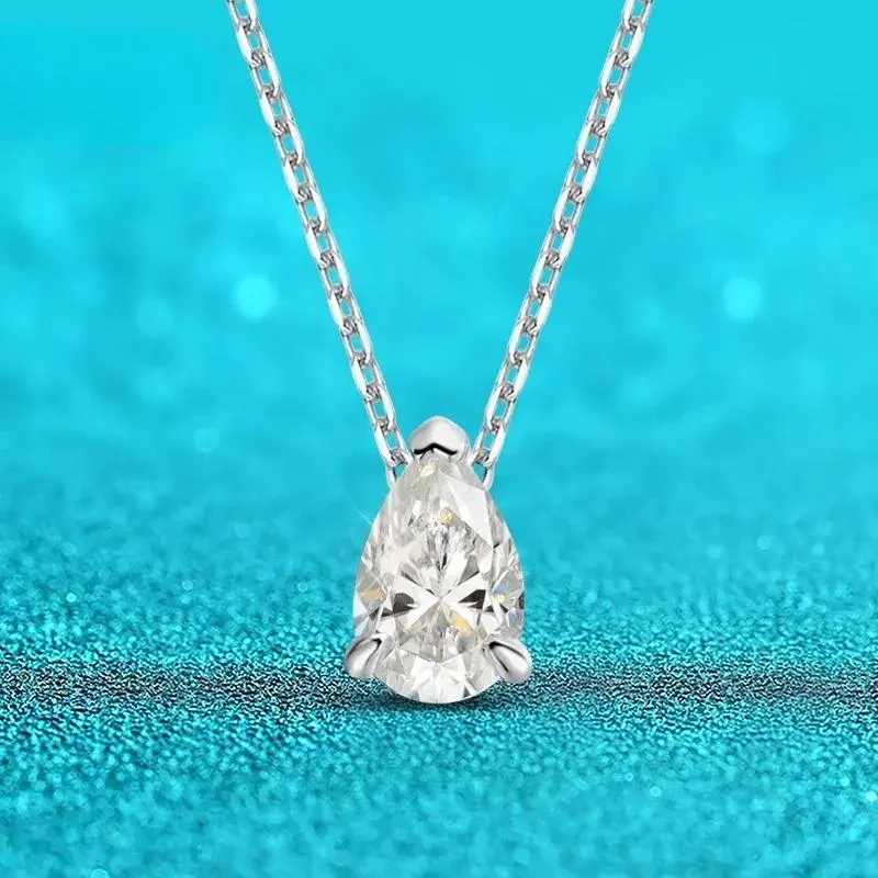 Certified 1CT 2CT Pear Cut D VVS1 Moissanite Necklace for Women 18k Gold Plated Jewelry 100%  Sterling Silver 925 Pendant