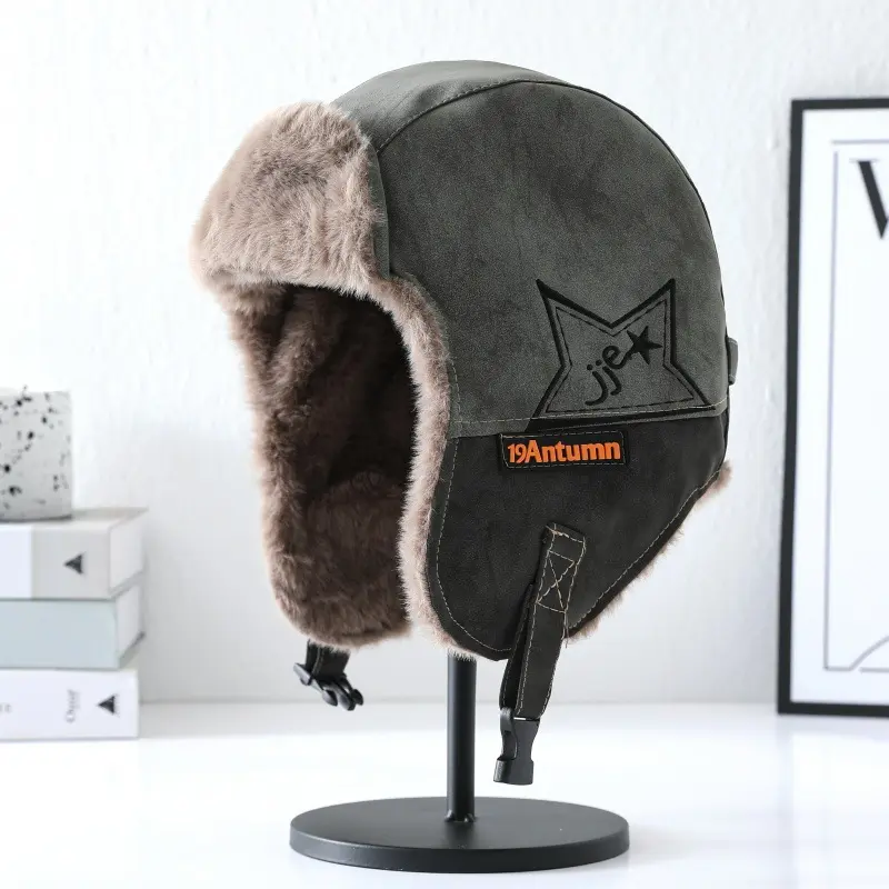 Vintage Faux Leather Aviator Trapper Hat | Unisex Y2K Biker Style Winter Cap with Fleece Lined Ear Flaps, Thermal Windproof Motorcycle Biking Hat
