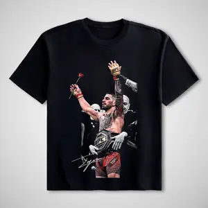 Graphic T-Shirt UFC Ilia Topuria V2 Graphic T-Shirt, Men's Cotton Soft Short-Sleeve Round-Neck Streetwear, Boxing/MMA Sports Casual Apparel, Gift for Him, Shortsleeve Graphics, Unisex MMA Fight Night Summer Camiseta Streetwear Tee