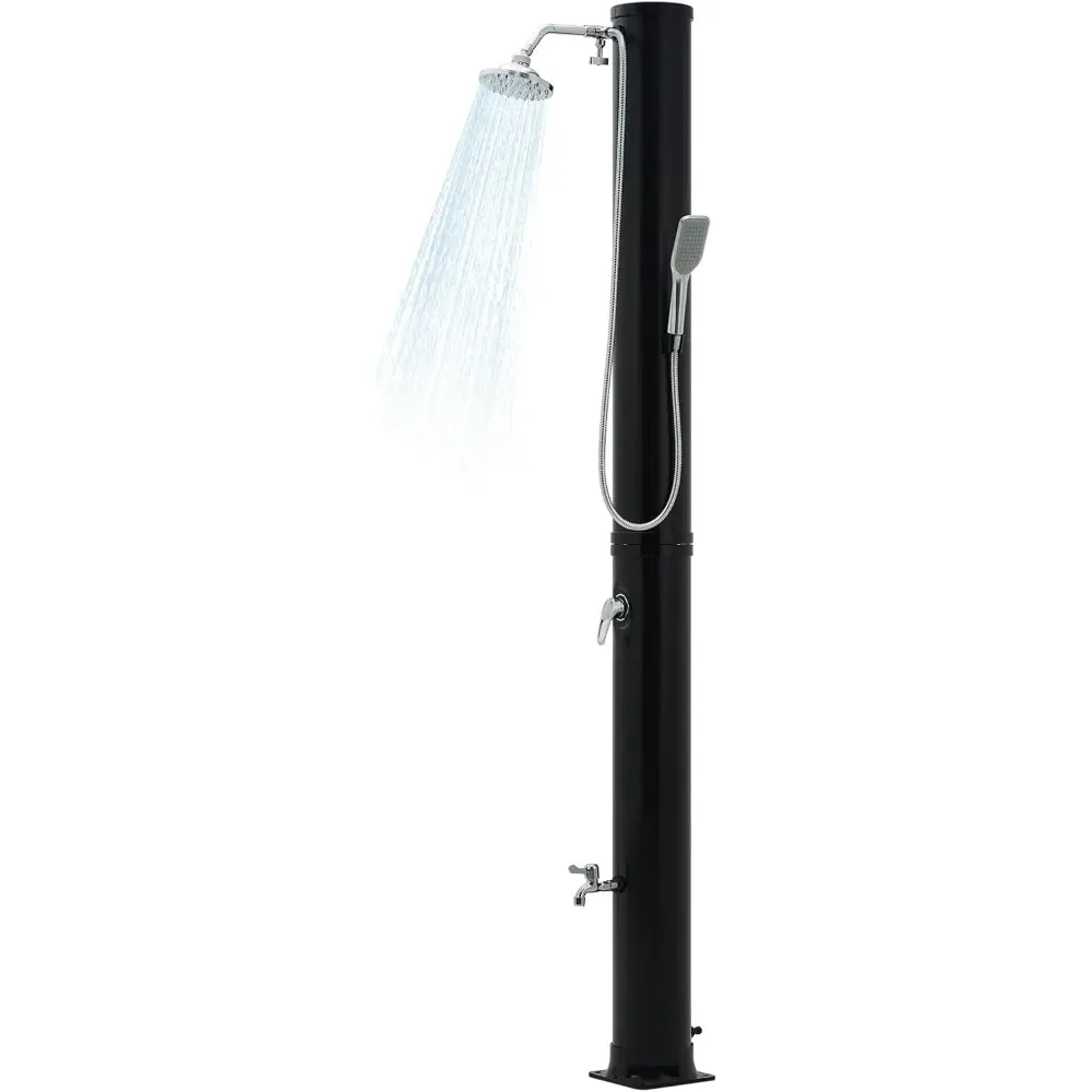 10 Gallon Solar Heated Shower | 2-Section Freestanding Outdoor Shower with Shower Head & Foot Shower Tap | Hot & Cold Water Adjustment | Poolside Beach Garden Spa Shower with Cover
