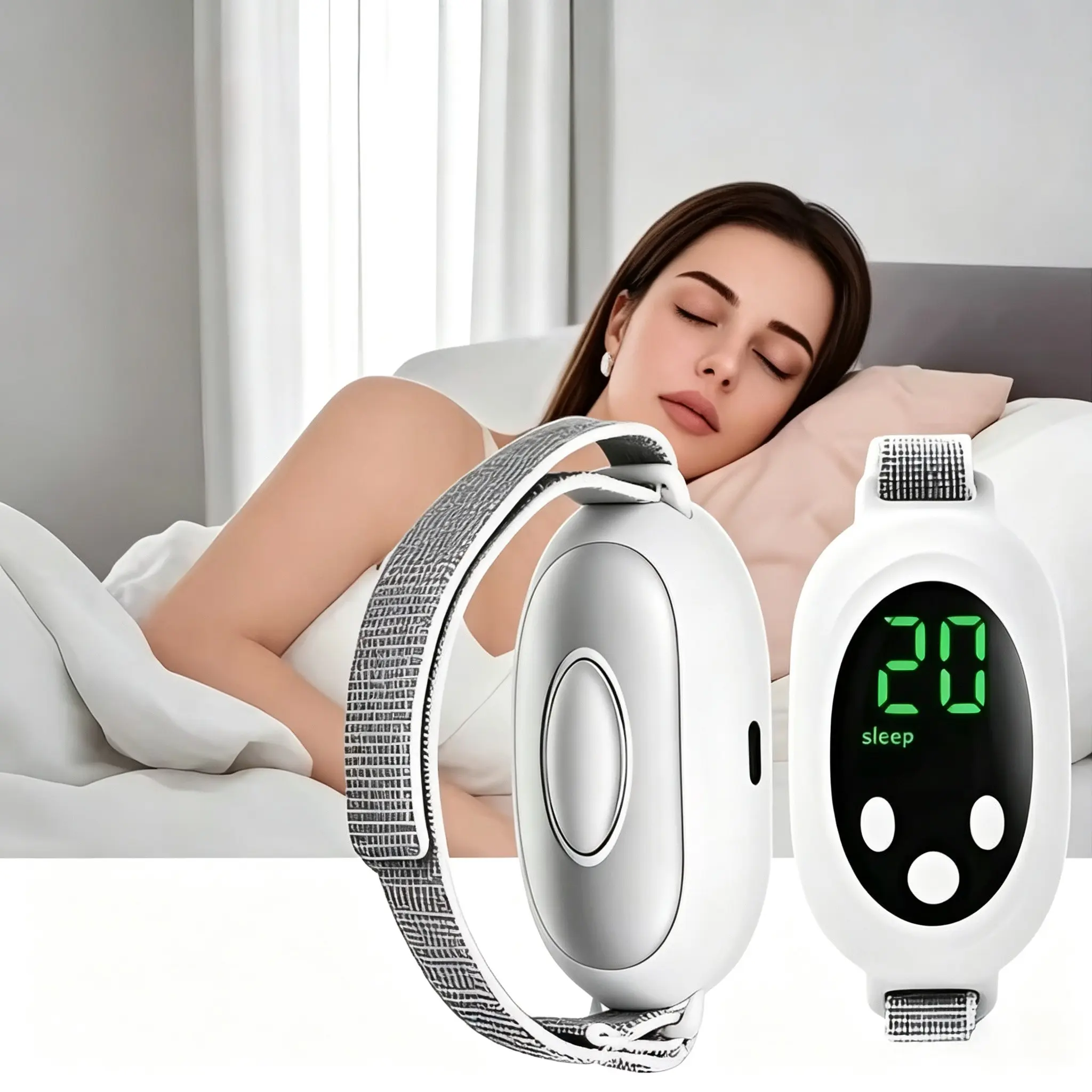Portable EMS Microcurrent Sleep Wristband, Rechargeable Calming Hand Sleep Device, 20 Adjustable Intensity Levels, Stress Relief for Teens