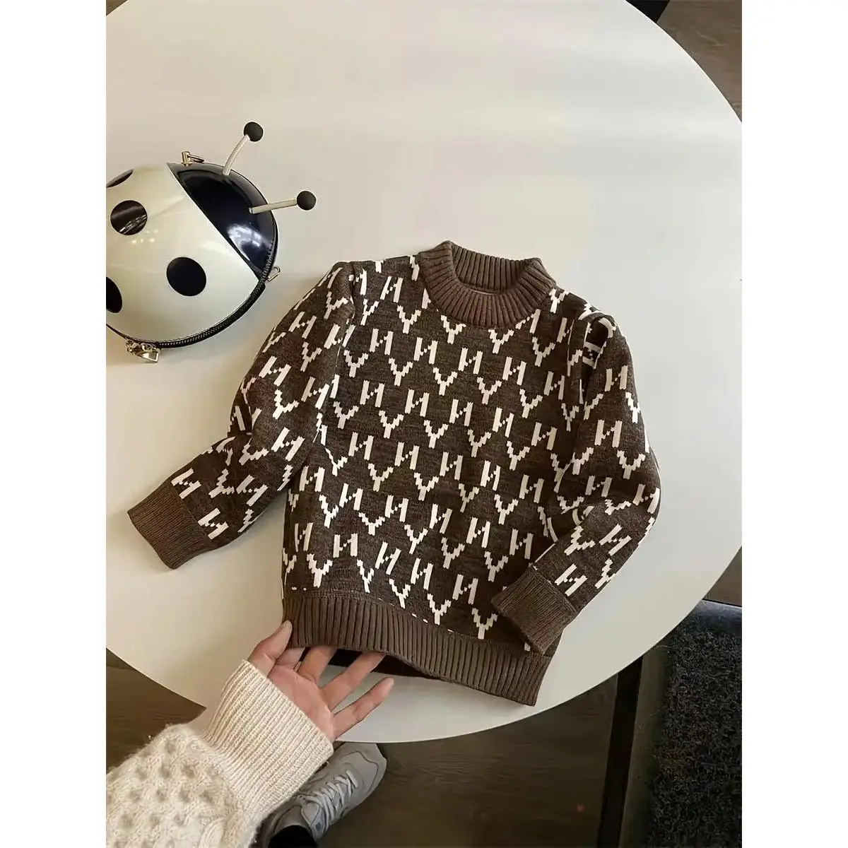 Boys' Soft Knitted Letter Print Sweater - New Arrival Autumn Casual Round Neck Long Sleeve Pullover, Kids' Stylish Top, Letter Print Boys' Sweaters