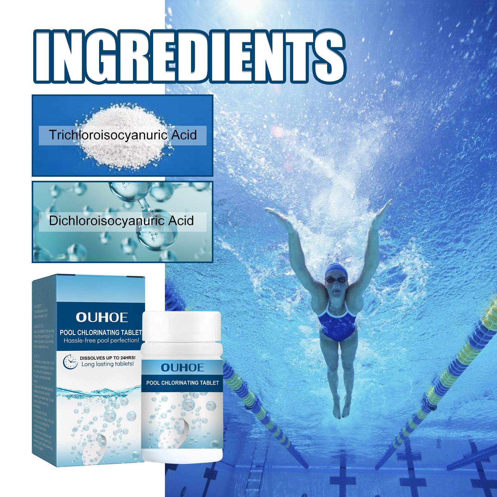 Pool Chlorine Tablets, Quick-Dissolving Multi-Function Effervescent Tablets for Water Quality Cleaning and Odor Removal