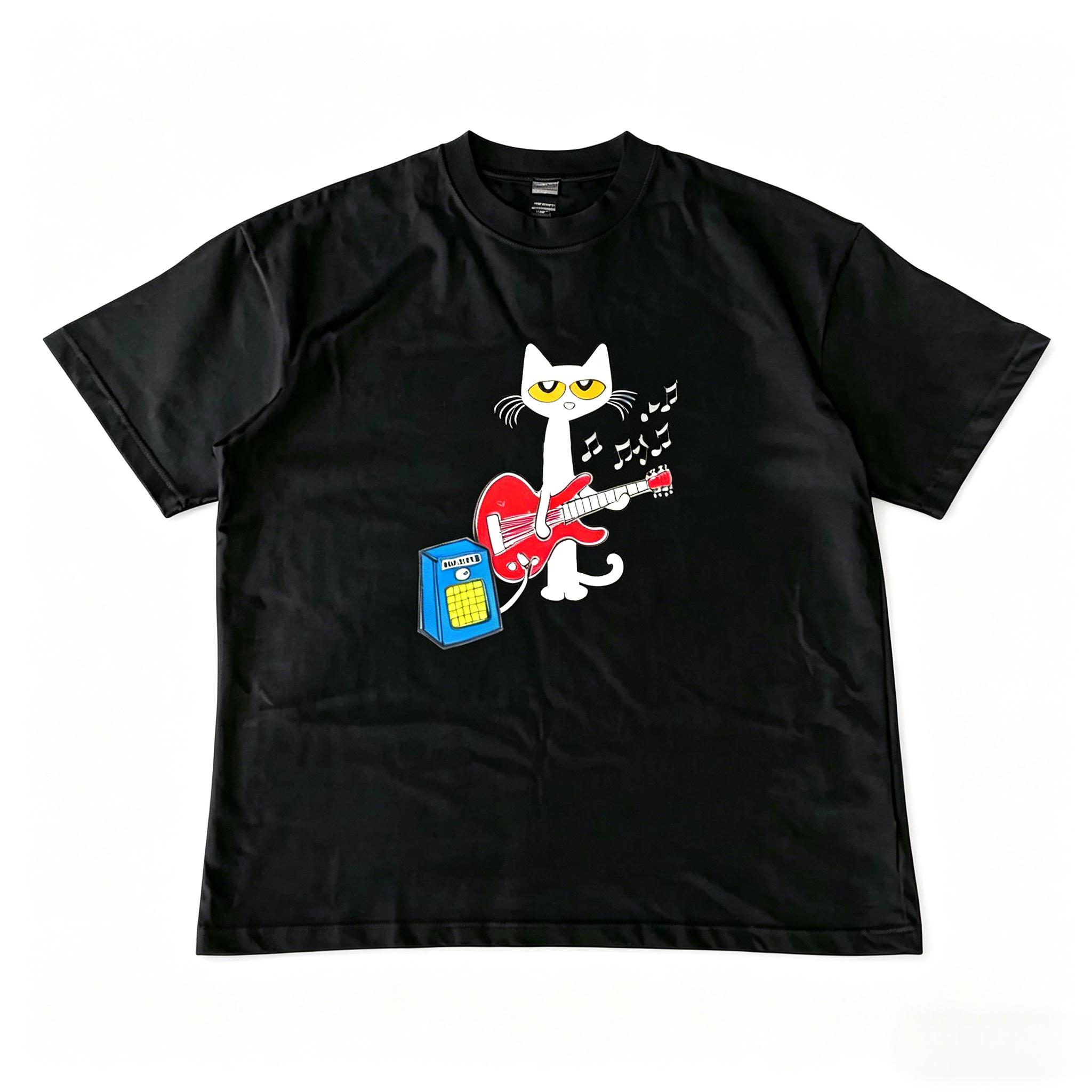 Pete the Cat Playing Guitar Shirt, Baby Tee Graphic Shirt - Menswear Top Tshirt Streetwear party's shirt