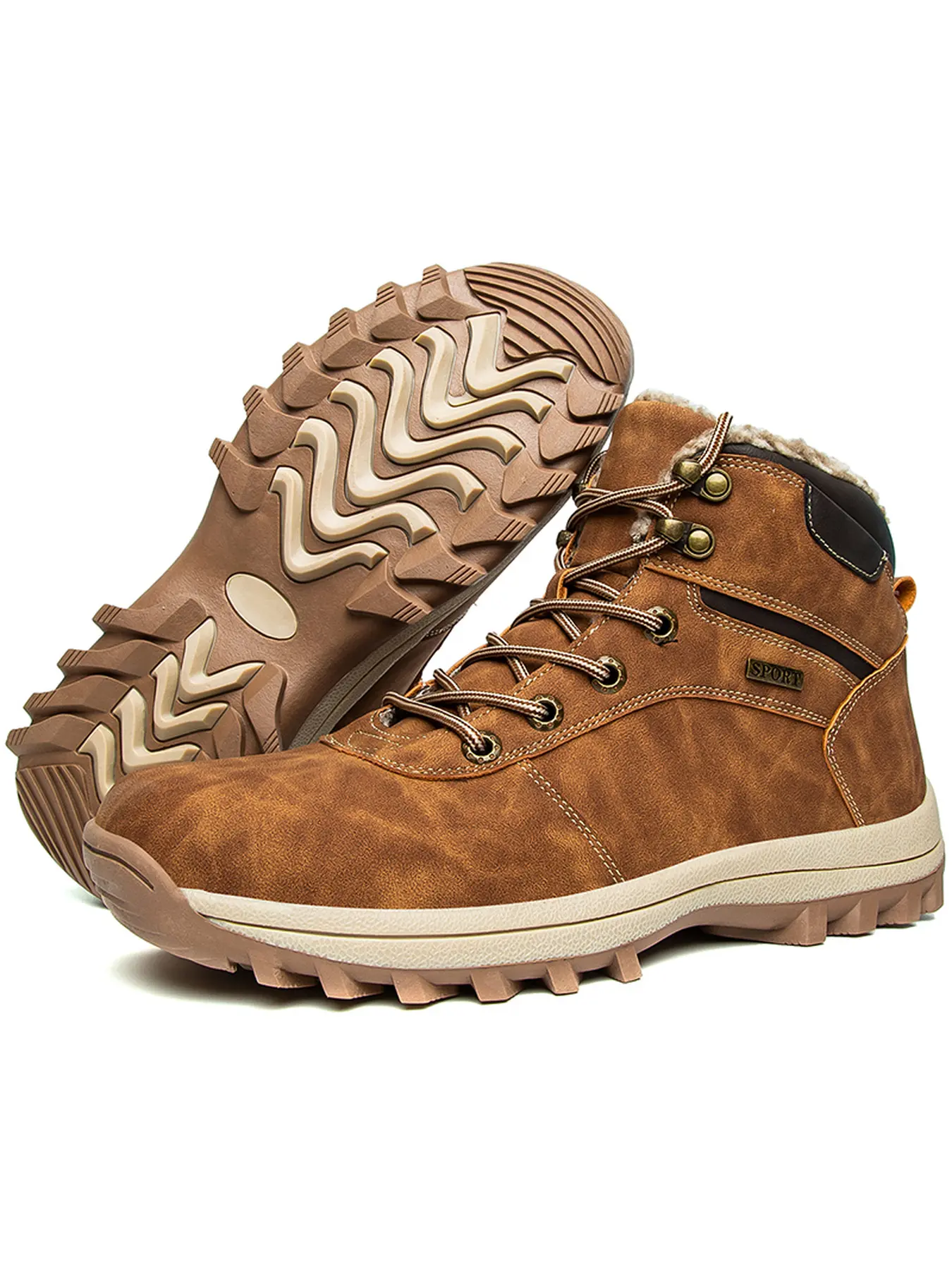 Unisex high-top winter ankle boots, comfortable wool-lined lace-up snow boots, durable non-slip outdoor cold-weather shoes