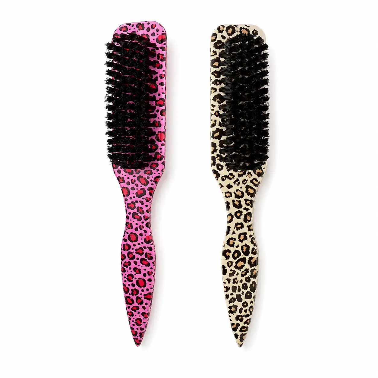 2pcLeopard Print Hair Styling Brush, Dense Bristle Teasing Comb with Pointed Tail, Smooth Detangling Brush for Fluffy Hair Styling