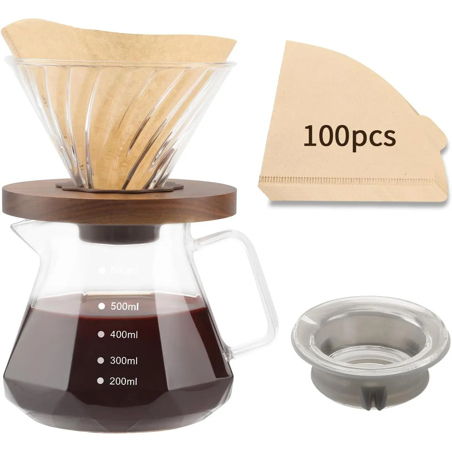 Pour Over Coffee Maker, High-Heat  Glass Coffee Maker with Paper Filters,  Drip Coffee Maker Set for Home Restaurant and Camping -