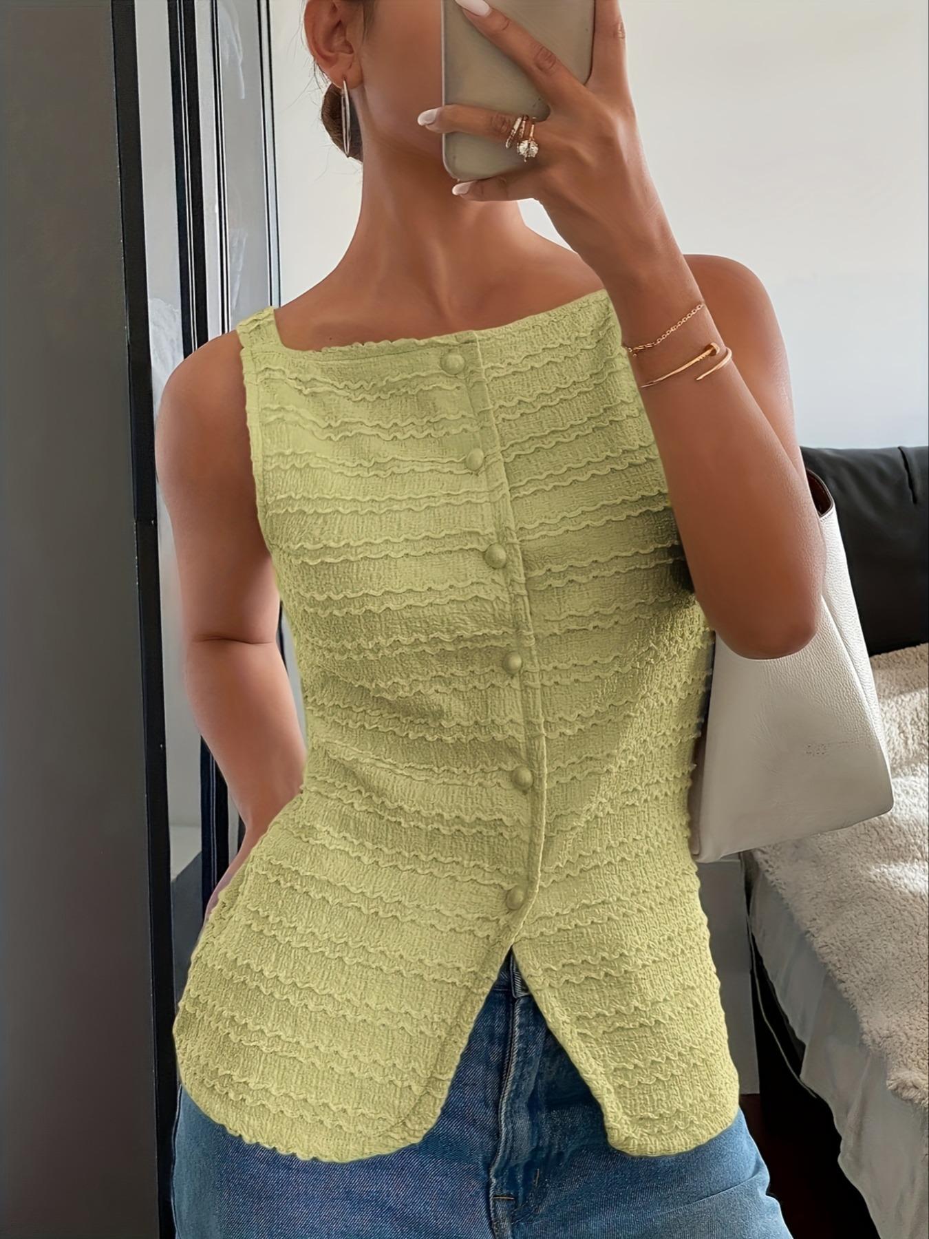 Women'S Plain Button Front Vest Top, Elegant Fashion Casual Sleeveless Outerwear For Daily Outdoor Wear, Women Clothing For Summer