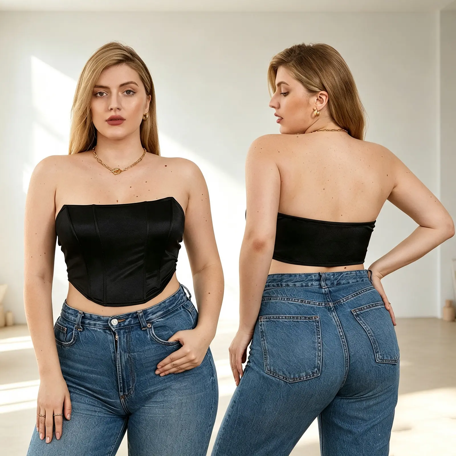 Women Strapless Bustier Corset Off-Shoulder Crop Top Casual Polyester-Spandex Fitted Tank with Push-Up Cups, Sleeveless Solid Color Chic for Summer Party Lounge