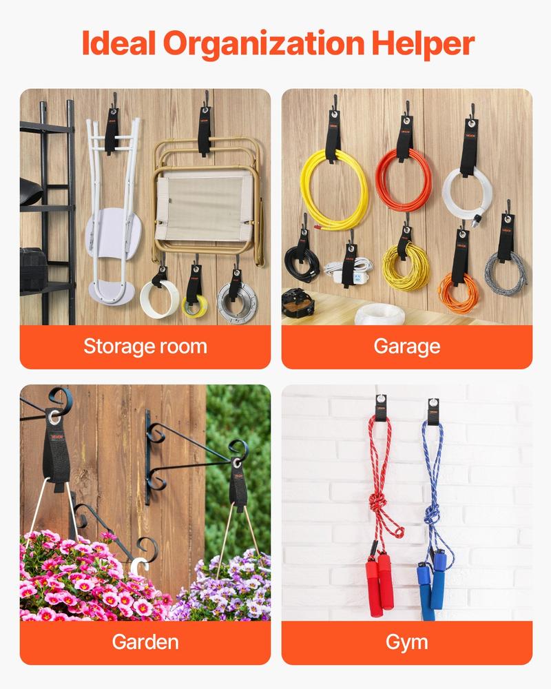VEVOR Extension Cord Straps, 8-Pack Cable Holder Organizer, Heavy-Duty Extension Cord Hanger for Garage Organization and Storage, 52.9lbs Weight Capacity Storage Strap, Stocking Stuffer for Dad & Mom