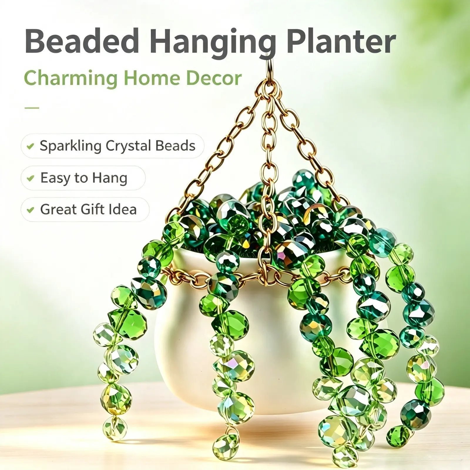 Handmade Crystal Succulent Beaded Suncatcher Hanging Decorative Ornament, Shiny Plant Sun Catcher Decor for Window, Car and Garden, Cute Sparkling Charm Gift for Plant Lovers