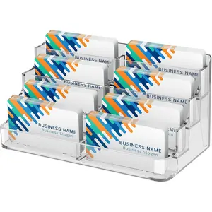 Acrylic Business Card Holder for Desk, Clear Desktop Business Card Display Stand with 8 Pockets, 4-Tier Freestanding Card Organizer for Office, Reception, Countertop