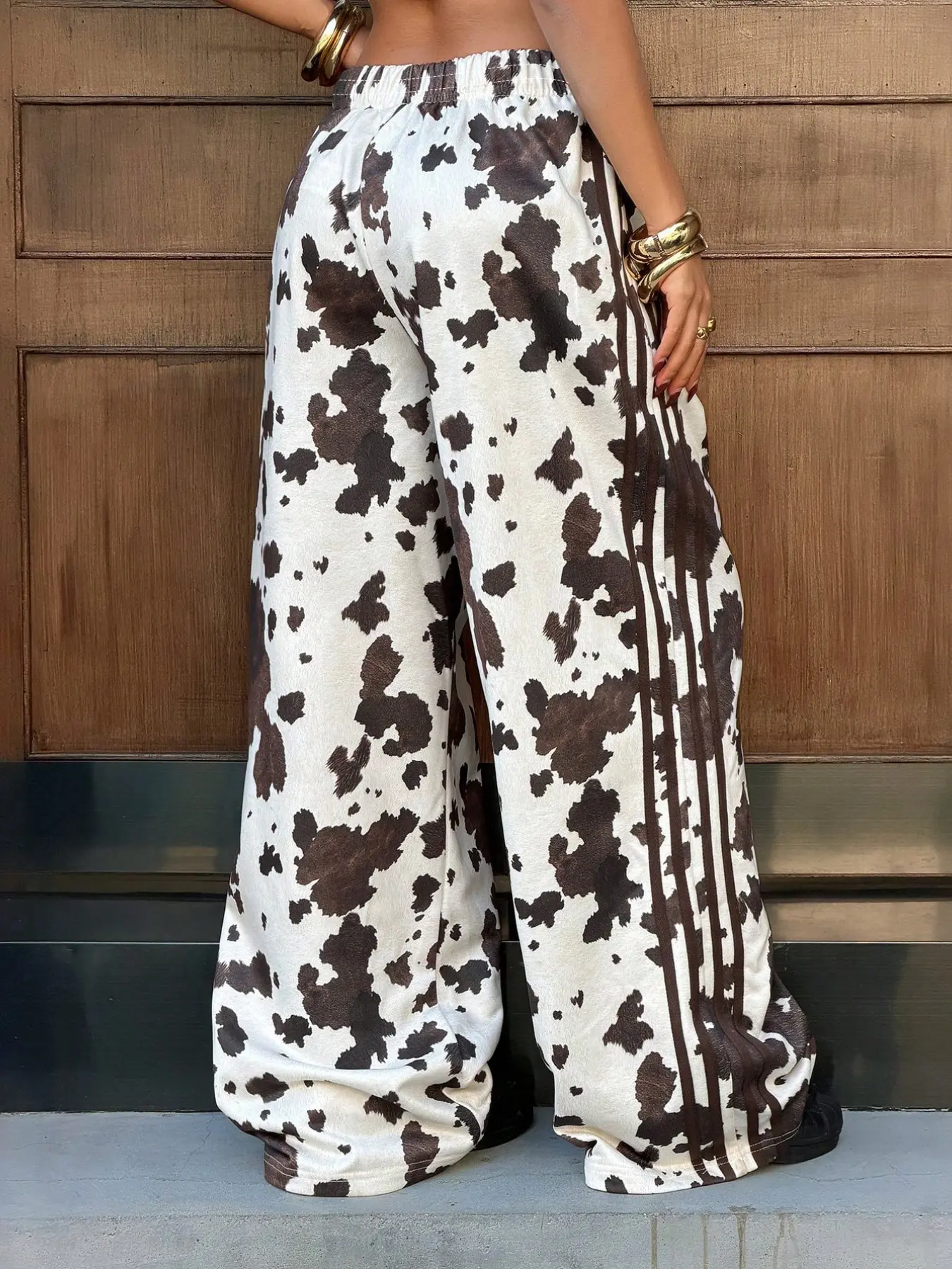 Cow Print Side Striped Wide Leg Pants, Stylish and Comfortable Design, Perfect for Casual Wear, Trendy Fashion Statement