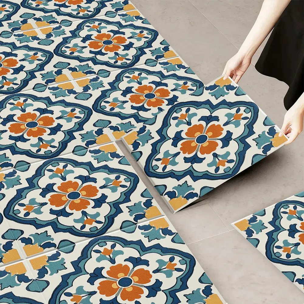 10 Large Self-Adhesive Floor Tiles - Thick And Wear-Resistant PVC Leather Texture, Artistic Vinyl Floor Stickers - Easy Installation for Kitchen, Bathroom, Living Room