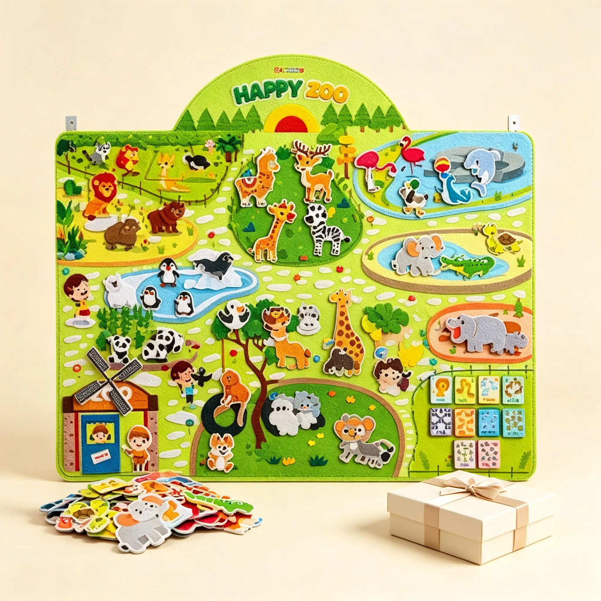 43x28 inch Zoo Animals Felt Story Board Set, 41Pcs Jungle Animals Toys, Thicker Flannel Board, Preschool Learning Toy, Interactive Storytelling Teaching Play Activity Kits