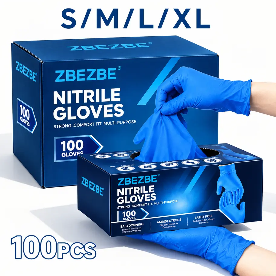 Blue Disposable Hand Nitrile Material Gloves, 6.5Mil Heavy-Duty, Powder-Free & Latex-Free, Textured Fingertips, Food-Safe Oil-Resistant Household Nitrile Rubber Gloves  for Kitchen, Cleaning