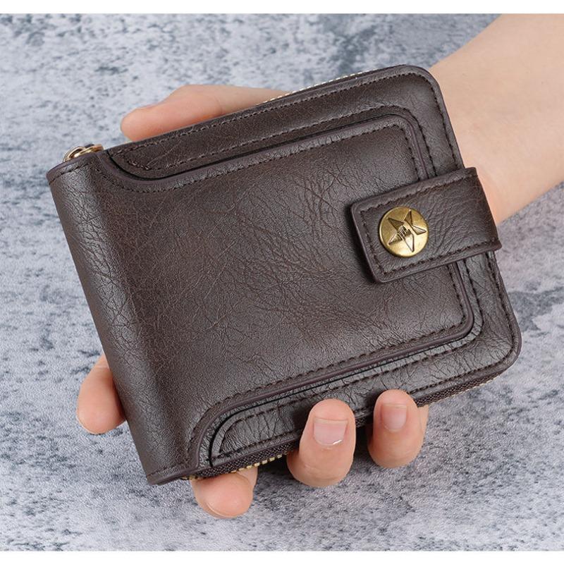 2026 New Retro Men's Short Wallet | Horizontal Zip Multi-functional Card Holder | Buckle Coin Purse