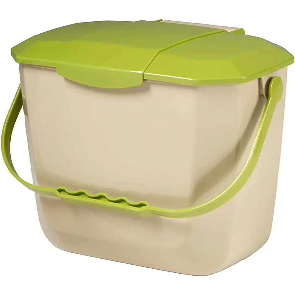 Kitchen Compost Bin – 2 Gallon (8L) Countertop Food Waste Container | Ergonomic Handle | Beige Base with Avocado lid & Handle | Easy to Clean Design | Made from Durable HDPE