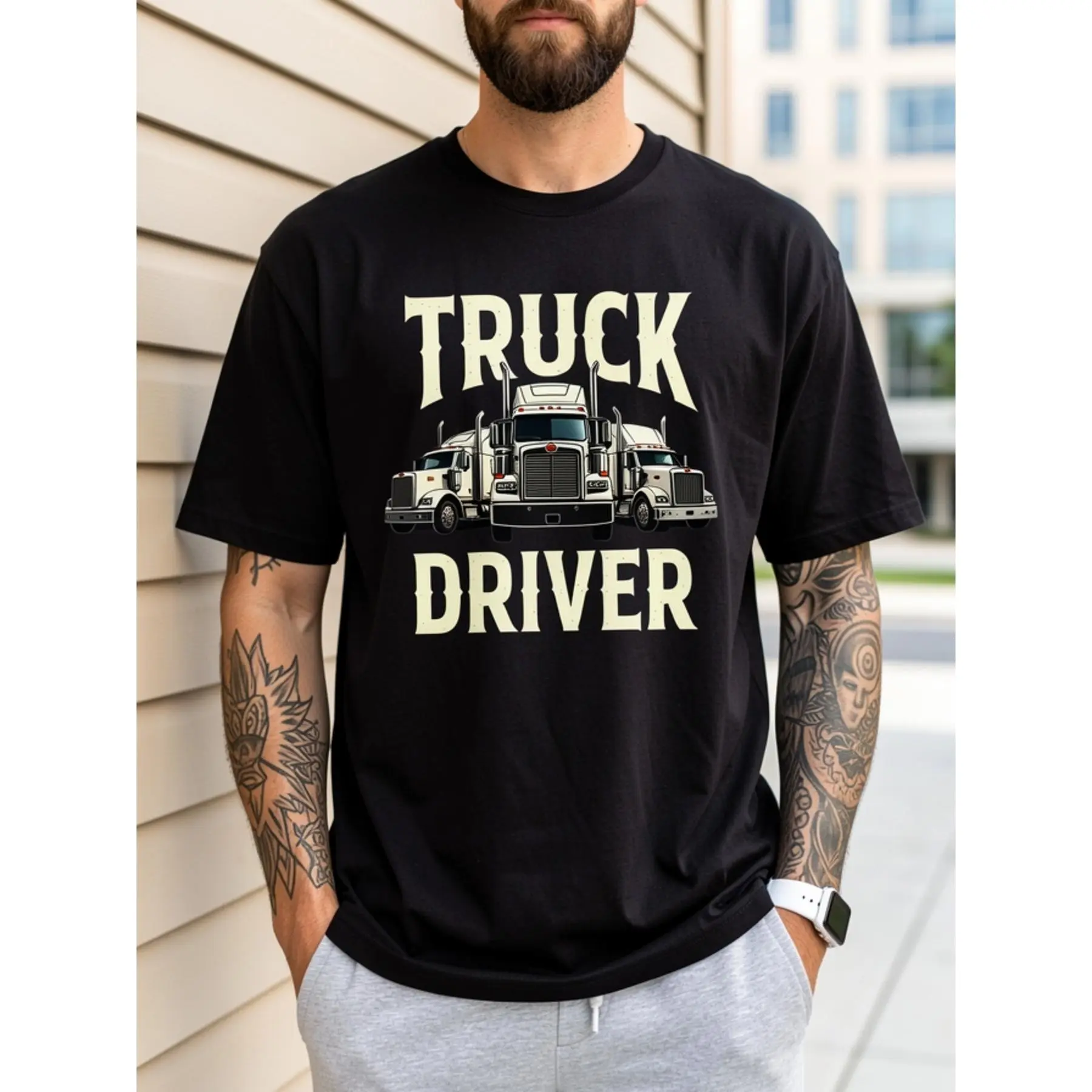 Vintage T-Shirt for Truck Drivers |   Graphic Tee with 3 Big Rig for trucks & for truck DRIVER Lettering - Soft Breathable, Full, Classic Fit, Crew Neck, Great Gift - Casual Wear, Size S-3XL