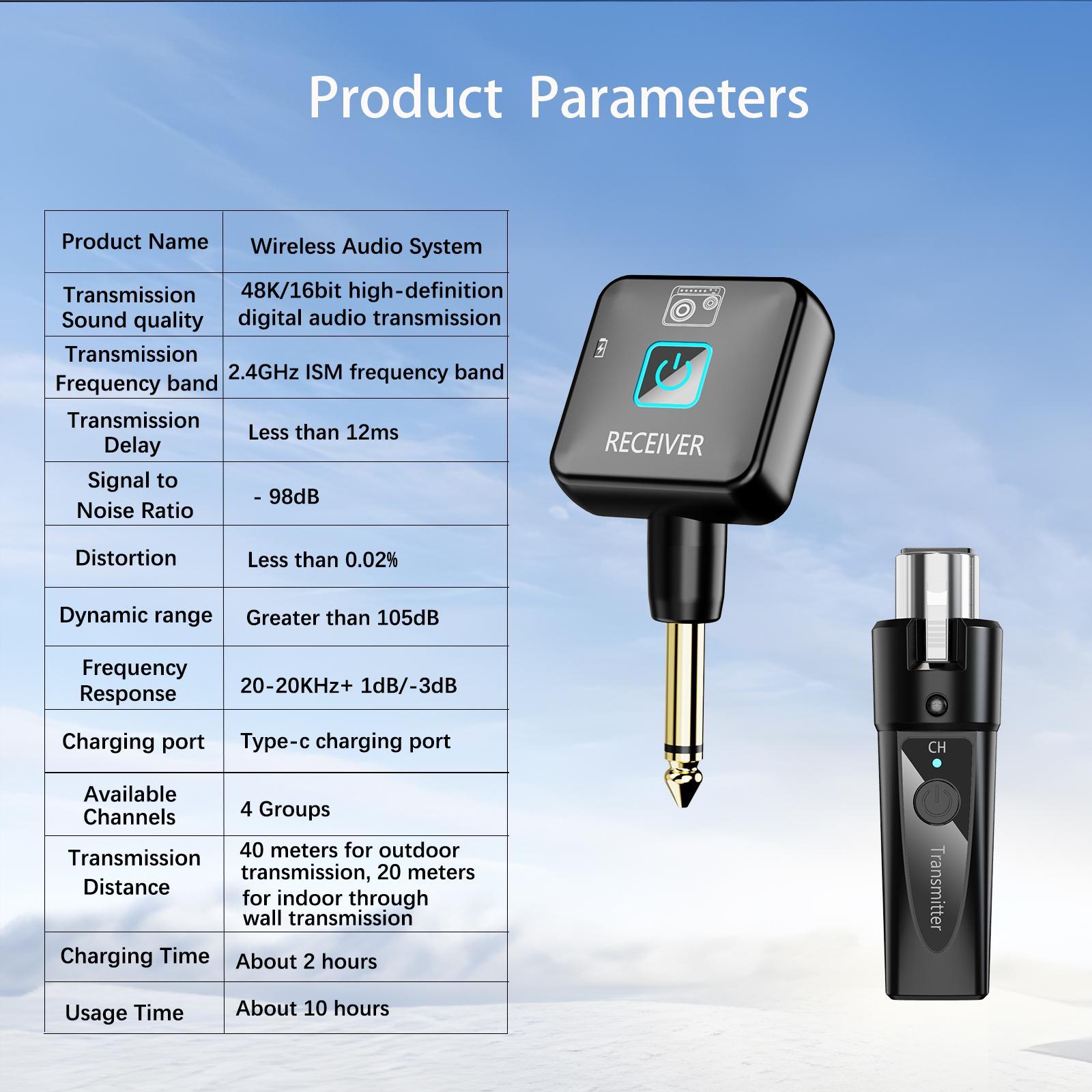 Wireless Microphone Transmitter Receiver 2.4Ghz, XLR Microphone Wireless System, Rechargeable Wireless Mic Adapter for Audio Mixer, Dynamic Mic