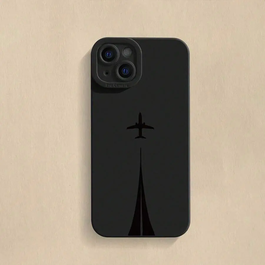 A Simple Airplane Design Phone Case, A Black Shockproof Case Compatible With For Iphone XR, 11, 12, 13, 14, 15, And 16 Series.,Suitable For IPhone17 Air
